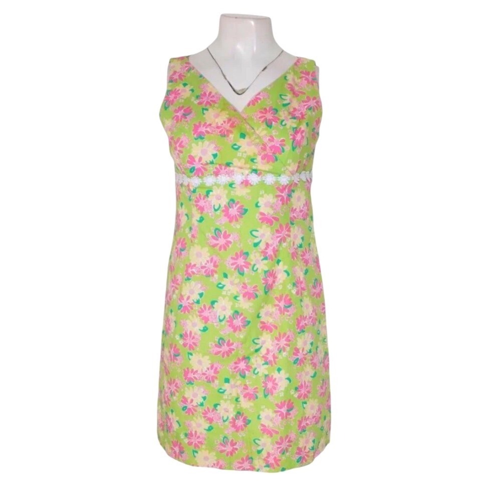 Lilly Pulitzer Floral Mini Dress Women Size 2 Green Excellent Sleeveless V-Neck